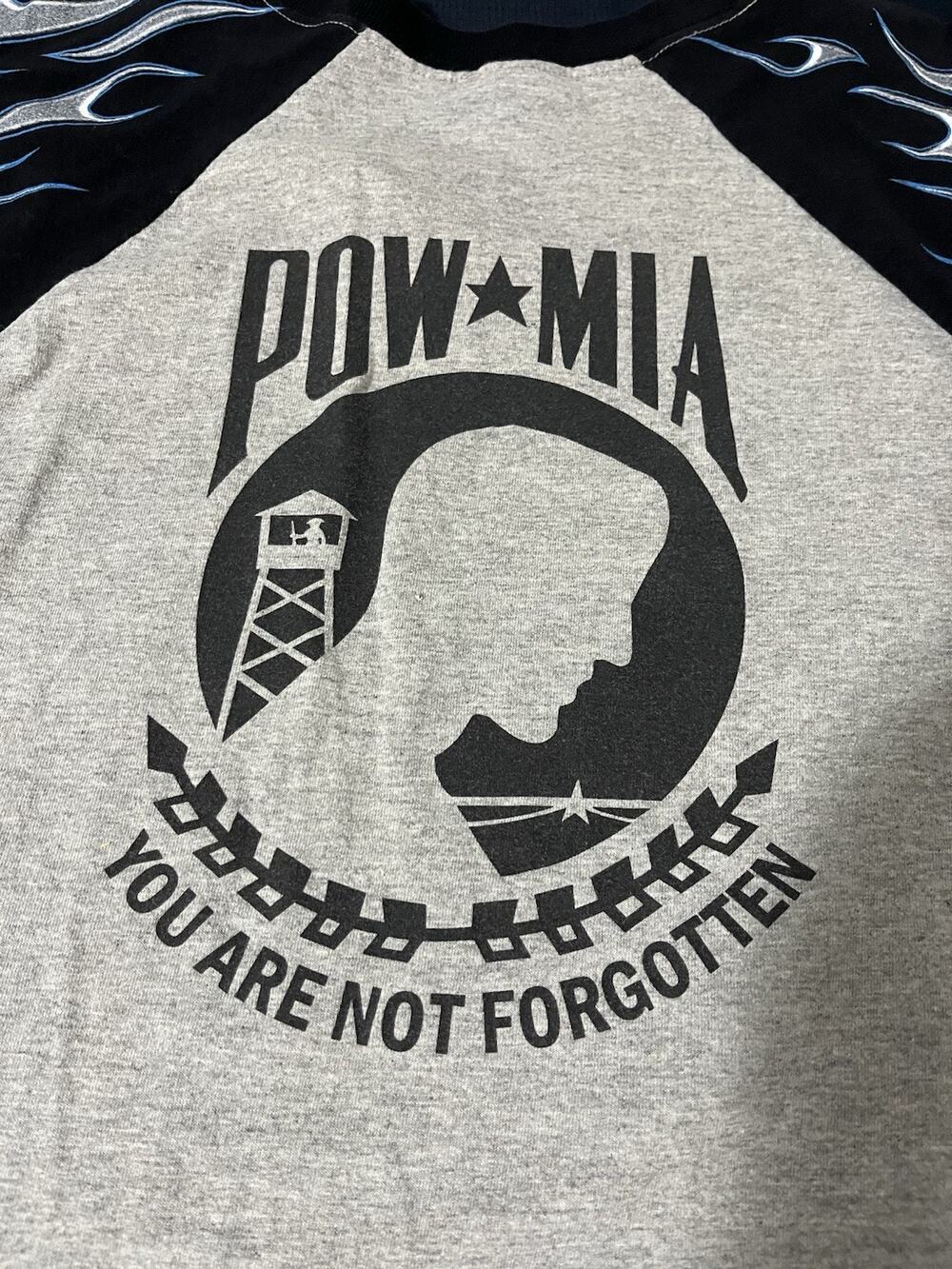 POW MIA Double Sided Long Sleeve T-Shirt USA Veteran Marine Army Military Large